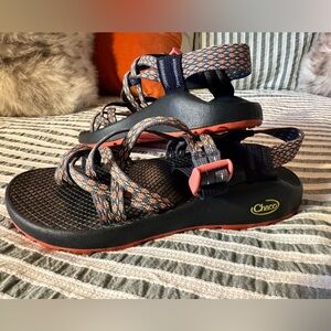 Chaco ZX/2 Coral Orange Floral Strap Hiking Sandals Sz 7 Geometric Floral design
